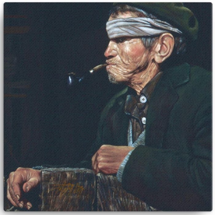 Reproducción de arte en lienzo 30x30 - Fumador - Óleo - Realismo - pintado por Fernando Pagador