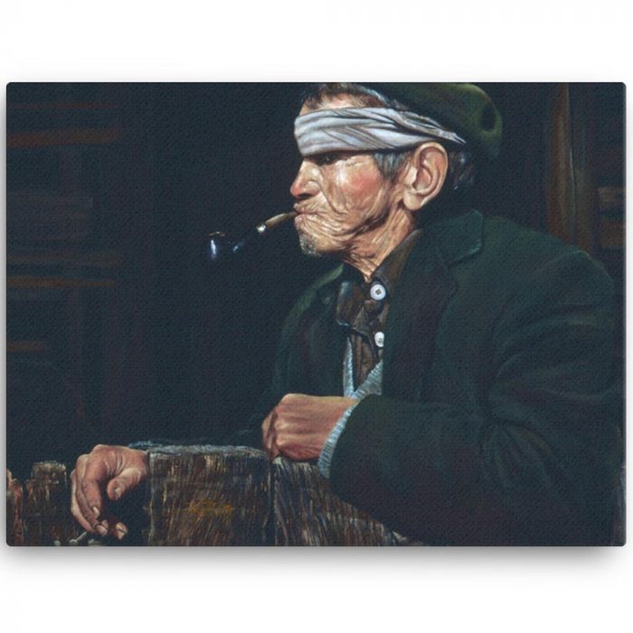 Reproducción de arte en lienzo 46x61 - Fumador - Óleo - Realismo - pintado por Fernando Pagador