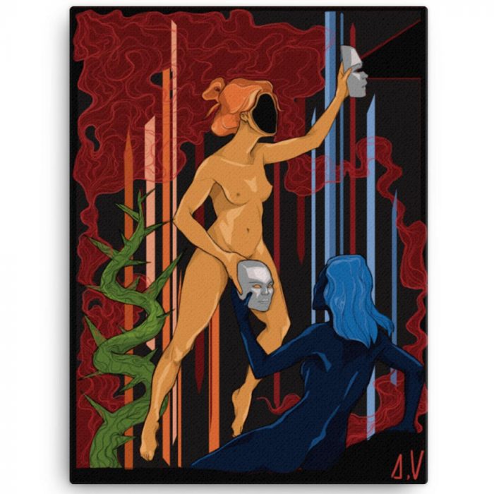 Reproducción de arte en lienzo 46x61 cm - La Visión de Géminis - Diseño Digital - Zodiaco - Ilustración -pintado por Aida Valdayo